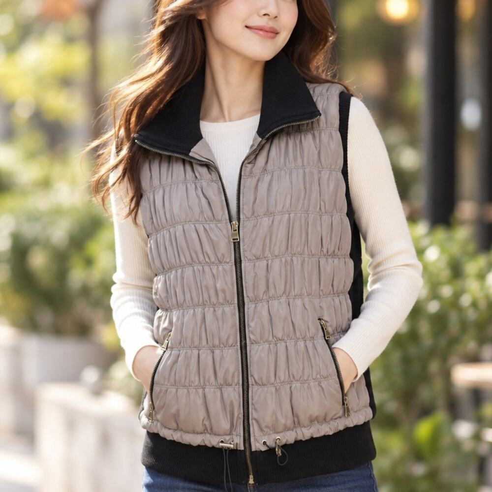Calvin Klein Performance Quilted Puffer Vest Women 3X Taupe Athleisure Gorpcore